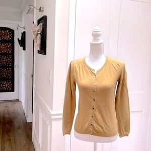 Boden Womens 6 Button Front Cardigan Mustard Yellow Green Cotton Blend Preppy